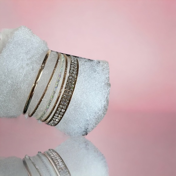 Girls Golden and Glitter Bangle Bracelet Stack - Picture 3 of 5